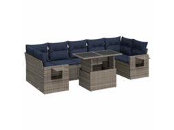 Conjunto de 8 Sofás Jardim com Almofadões Vime Pe/acácia Cinzento MAISON EXCLUSIVE