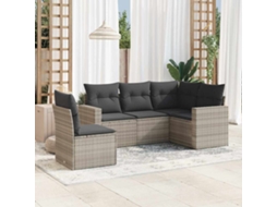 Vidaxl 5 Pcs Conj. Sofás Jardim C/ Almofadões Vime Pe Cinzento-claro