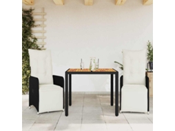 Vidaxl 3 Pcs Conjunto Bistrô De Jardim C/ Almofadões Vime Pe Preto