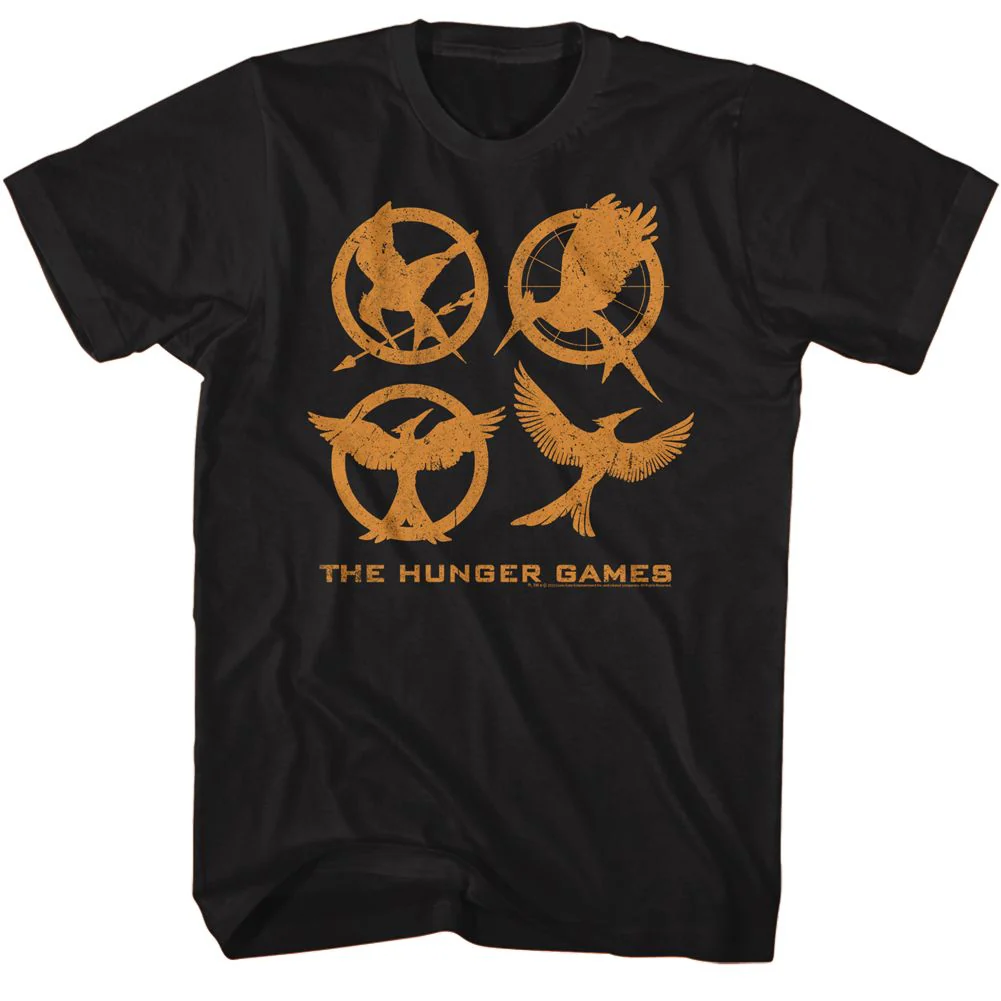 Unisex Adult T-shirt Rockinstone Hunger Games Movie Emblems Black Sizexl