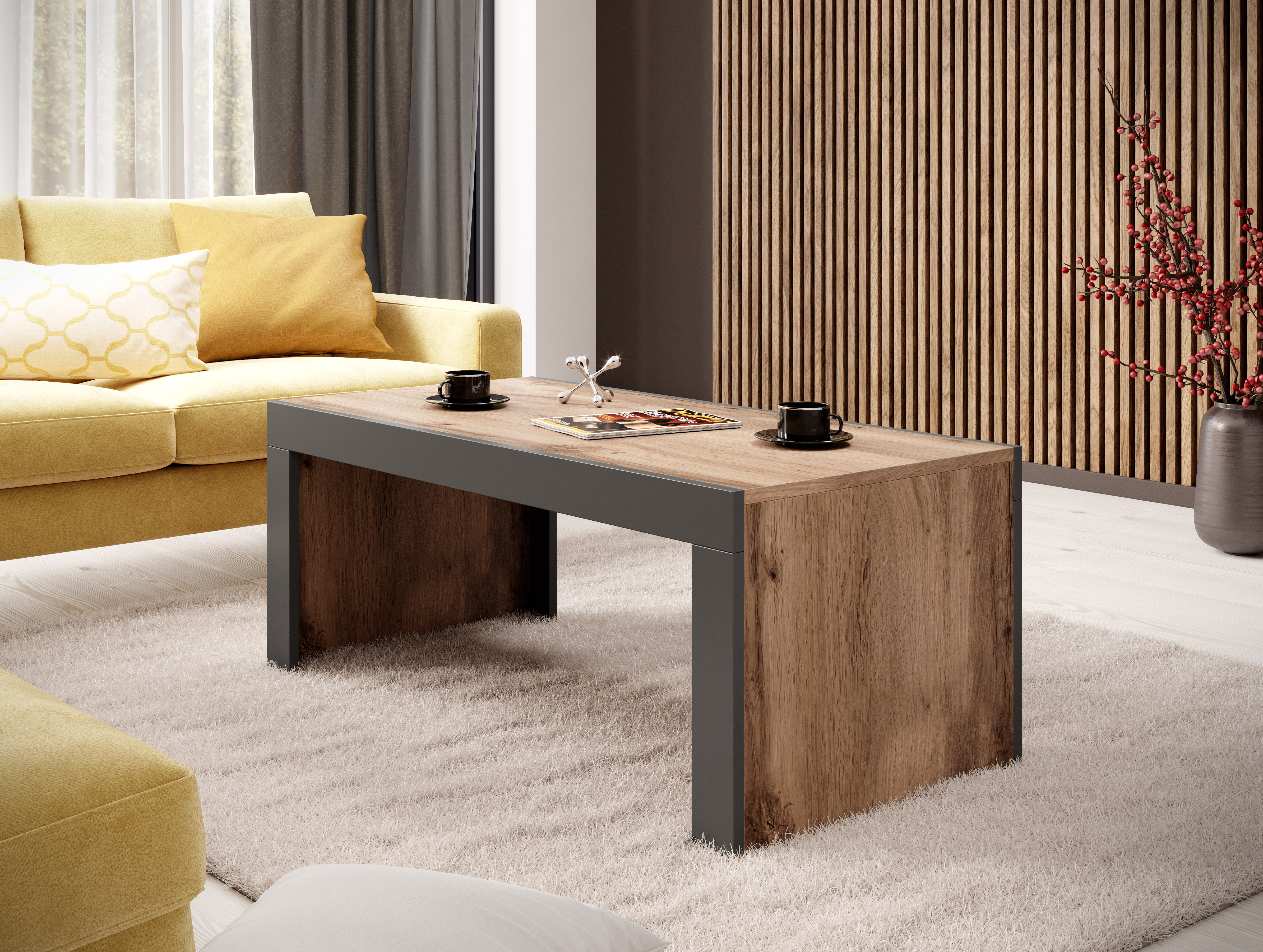 Mesa de Centro AKL FURNITURE PRIVATE Mila (Bege e Antracite - Madeira  engenheirada - 120x60x50 cm) | Worten.pt