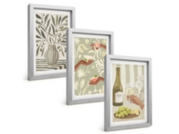 Quadros Decorativos Para Paredeflores De Oliveira, Coquetéis Rústicos Moldura Prateada Quadros Para O Escritório Espelharte (3 Peças 20x30 Cm)