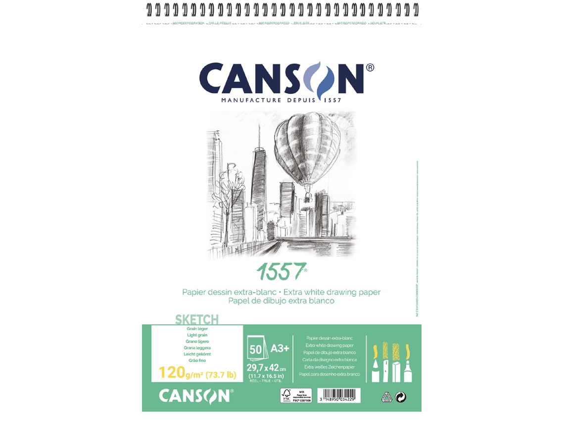 Bloco de Papel de Desenho CANSON 1557 Din A4 120 G/M2 50 Folhas