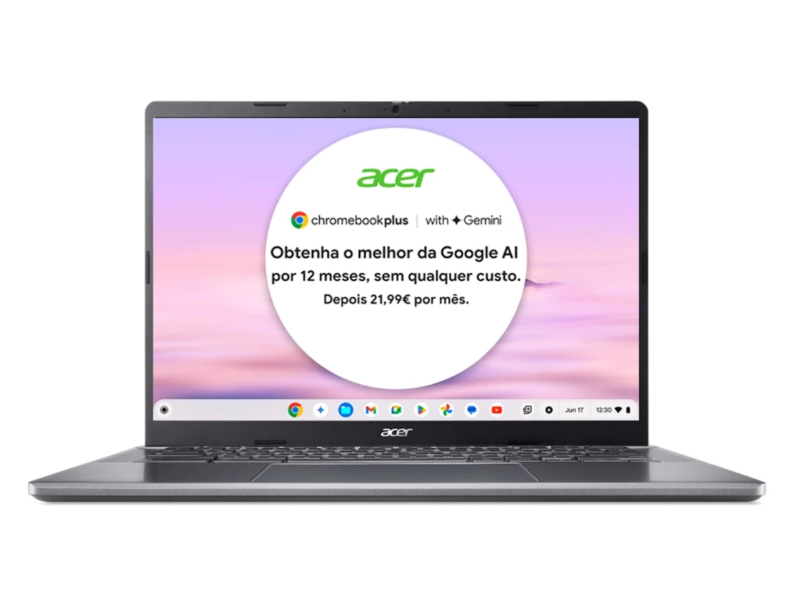 Portátil ACER Chromebook Plus 514 CB514-3H com Google AI (Outlet Caixa Aberta - 14'' WUXGA - AMD Ryzen 5 7520C - RAM:8 GB - 128 GB eMMC - AMD Radeon 610M)