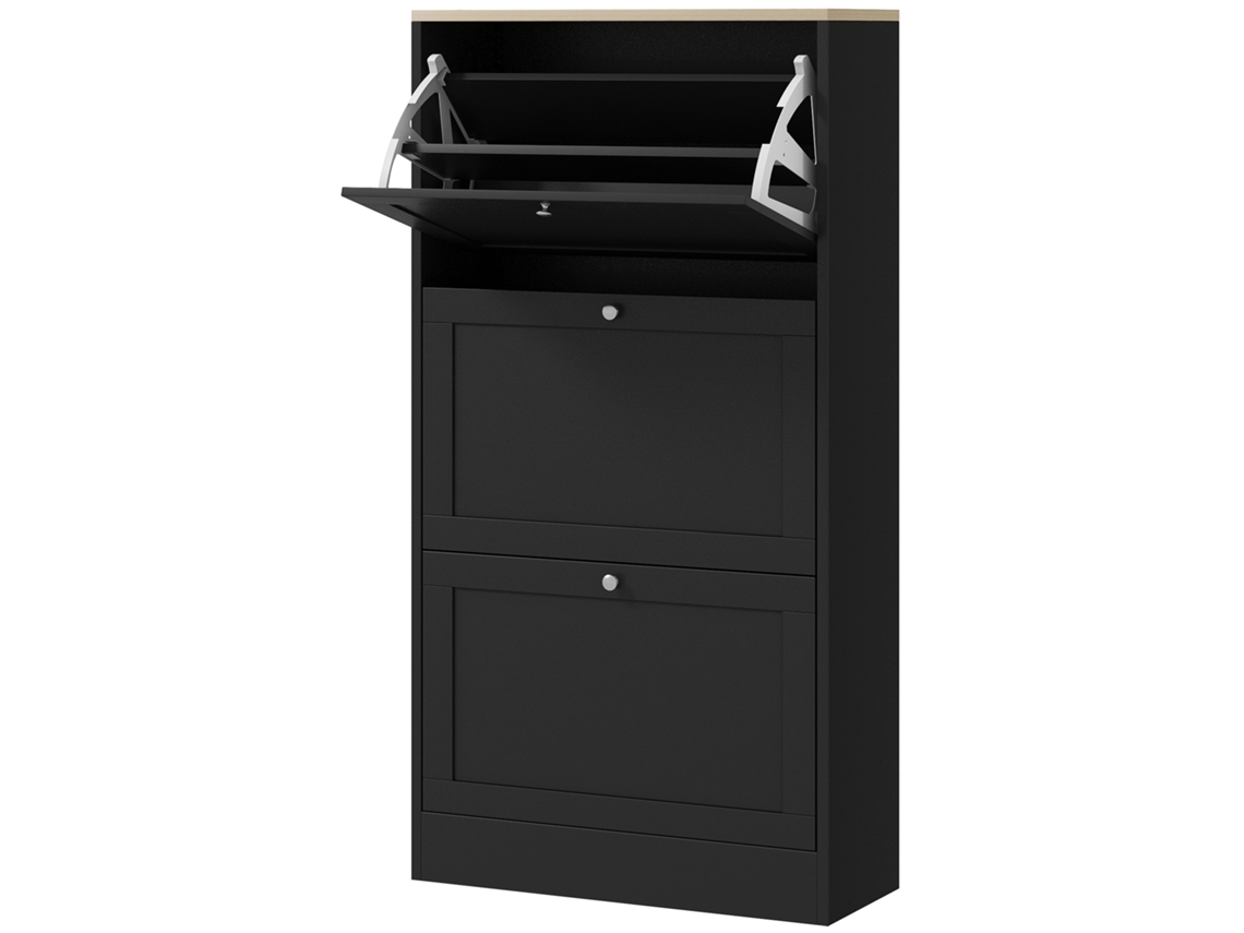 Móvel Sapateira De Entrada Com 3 Gavetas Basculantes E Prateleiras Ajustáveis Para 18 Pares De 60x23,5x115 Cm Preto