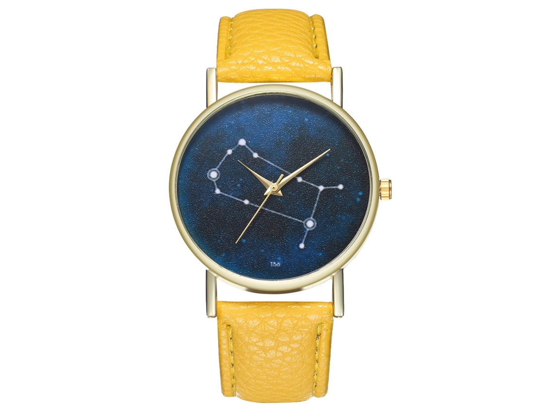 Relógio de pulso feminino Zhoulianfa, analógico, de quartzo, com pulseira de couro PU (amarelo)