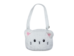 Pluche Schoudertas - Handtas - Schoudertas - Crossbodytas - Messengerbag Met Kattenprint - Kindertas - Polyester - Wit