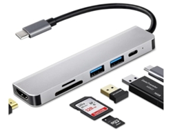 Lurelia Hub Usb-c 6 Em 1 Com 4k, 1080p, Hdmi, Usb 3.0, Sd/tf Para Portátil Cinza