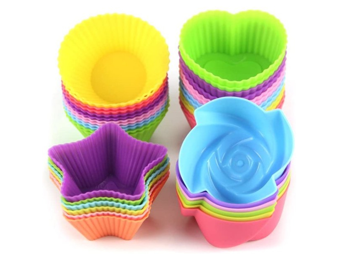 Forminhas De Silicone Reutilizáveis Para Cupcakes Formas Antiaderentes Fáceis De Limpar 4 Modelos 24 Peças Coloridas