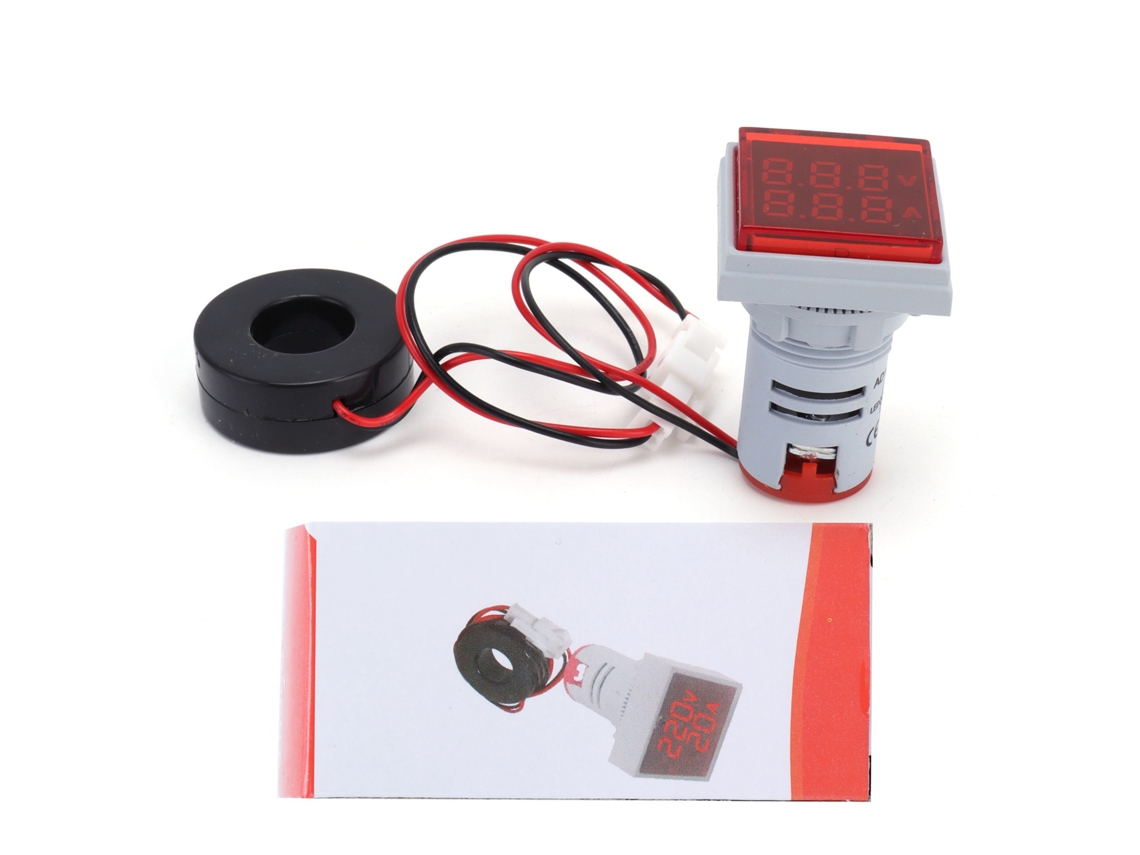 Indicador De Sinal De Corrente Universal 2-display Lâmpada Quadrada 60~500v Ac Ad16‑22fv Vermelha