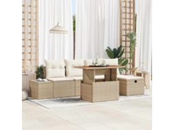 Vidaxl Conjunto De Sofá De Jardim Com Almofada 6 Pcs Bege Vime Pe