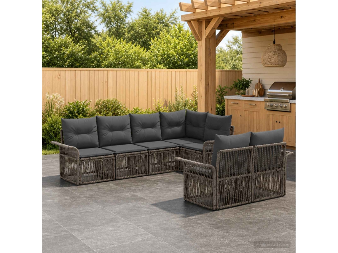 Vidaxl Conjunto De Sofá De Jardim 7 Unid. 7-número De Lugares Cinzento