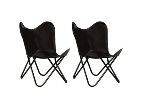 Cadeiras borboleta 2 pcs tam. infantil couro genuíno preto