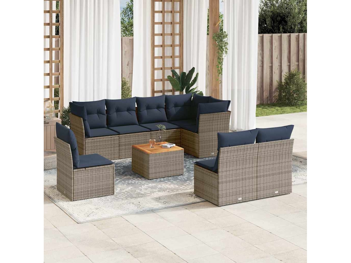 Vidaxl 9 Pcs Conjunto Sofás P/ Jardim C/ Almofadões Vime Pe Cinzento