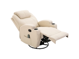 Televisão Reclinável Poltrona de Massagem com Vibração, Bolso Lateral, Função Lounge Relax, Design Confortável, Branco Creme