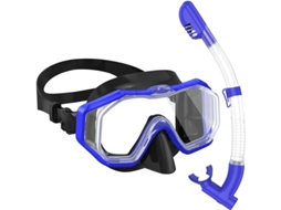 Conjunto de máscara de snorkel Czhhmart Clear Visão com tubo seco, modelo infantil. Preto-azulado.