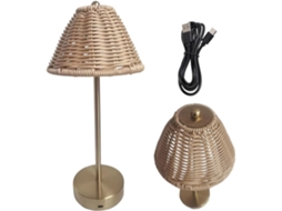 Luminária Boho, Luminária de Mesa em Rattan com Intensidade Ajustável