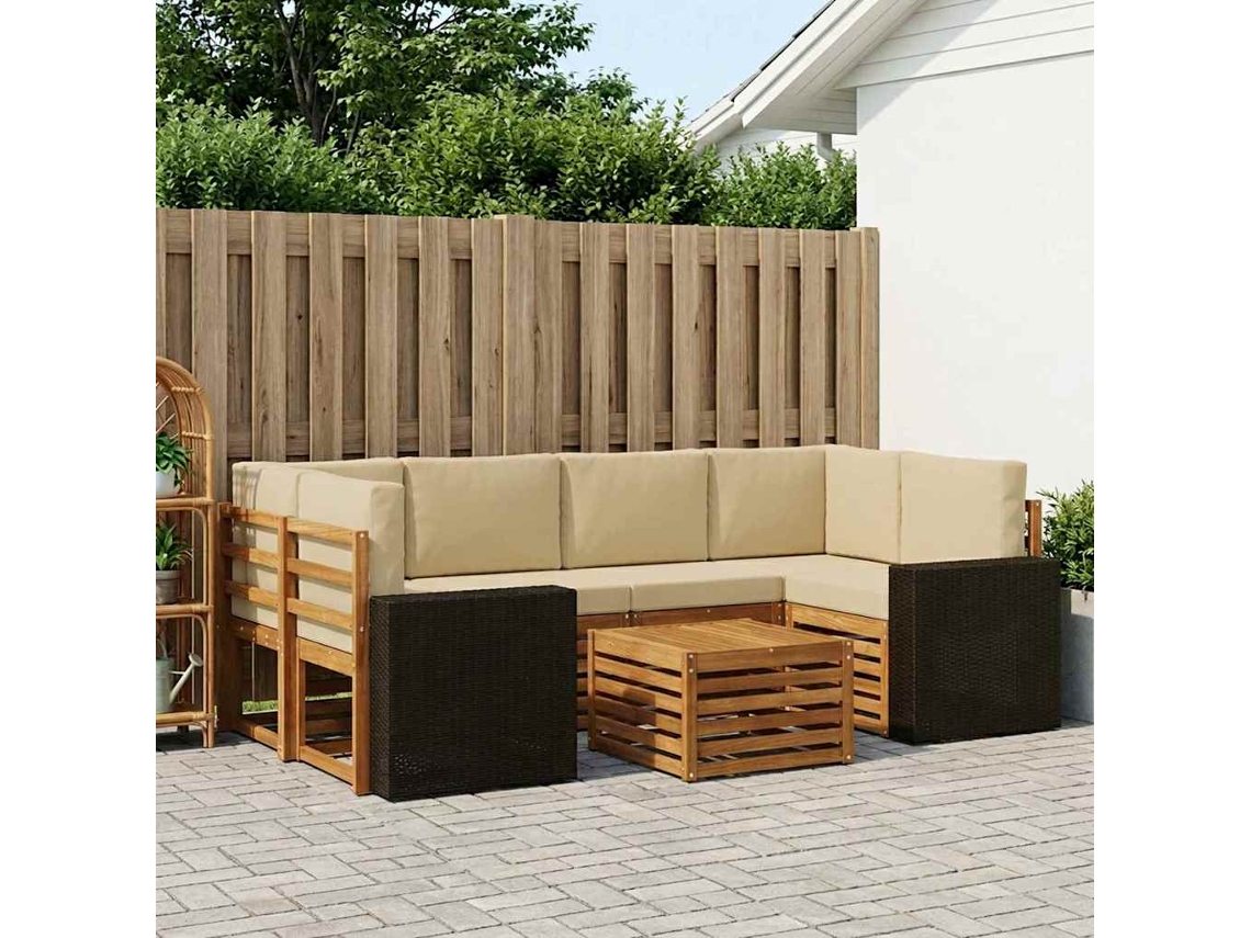 Vidaxl Conjunto De Sofás Para Exterior 7 Unid. Natural E Bege