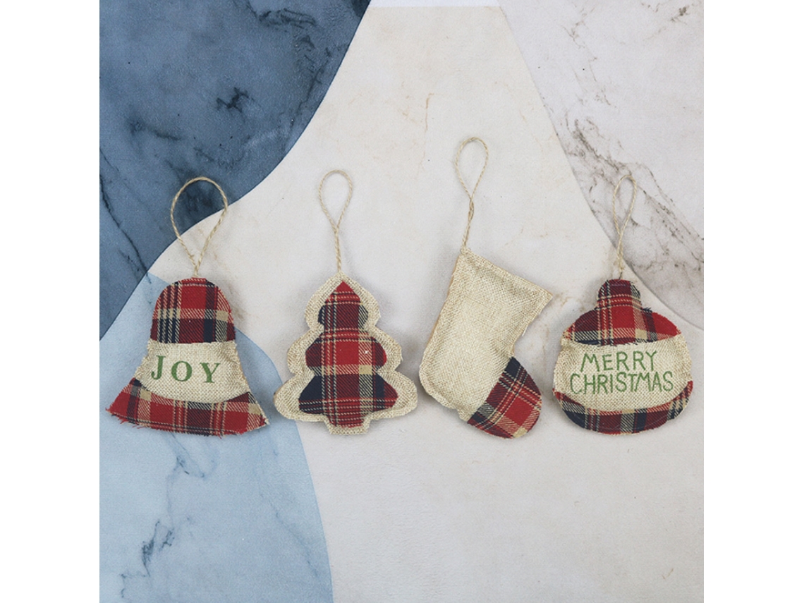 Conjunto de 4 Peças de Enfeites de Natal de Serapilheira Mini Enfeites Engraçados para Árvore de Natal Decorações Rústicas de Natal