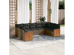 Jogo 9 Peças Sofás P/ Jardin Com Almofadões Vime Pe Cinza Dkd Home Decor