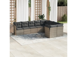 Jogo 9 Peças Sofás P/ Jardin Com Almofadões Vime Pe Cinza Dkd Home Decor
