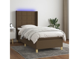Cama Box Spring C/ Colchão/led 100x200cm Tecido Castanho-escuro