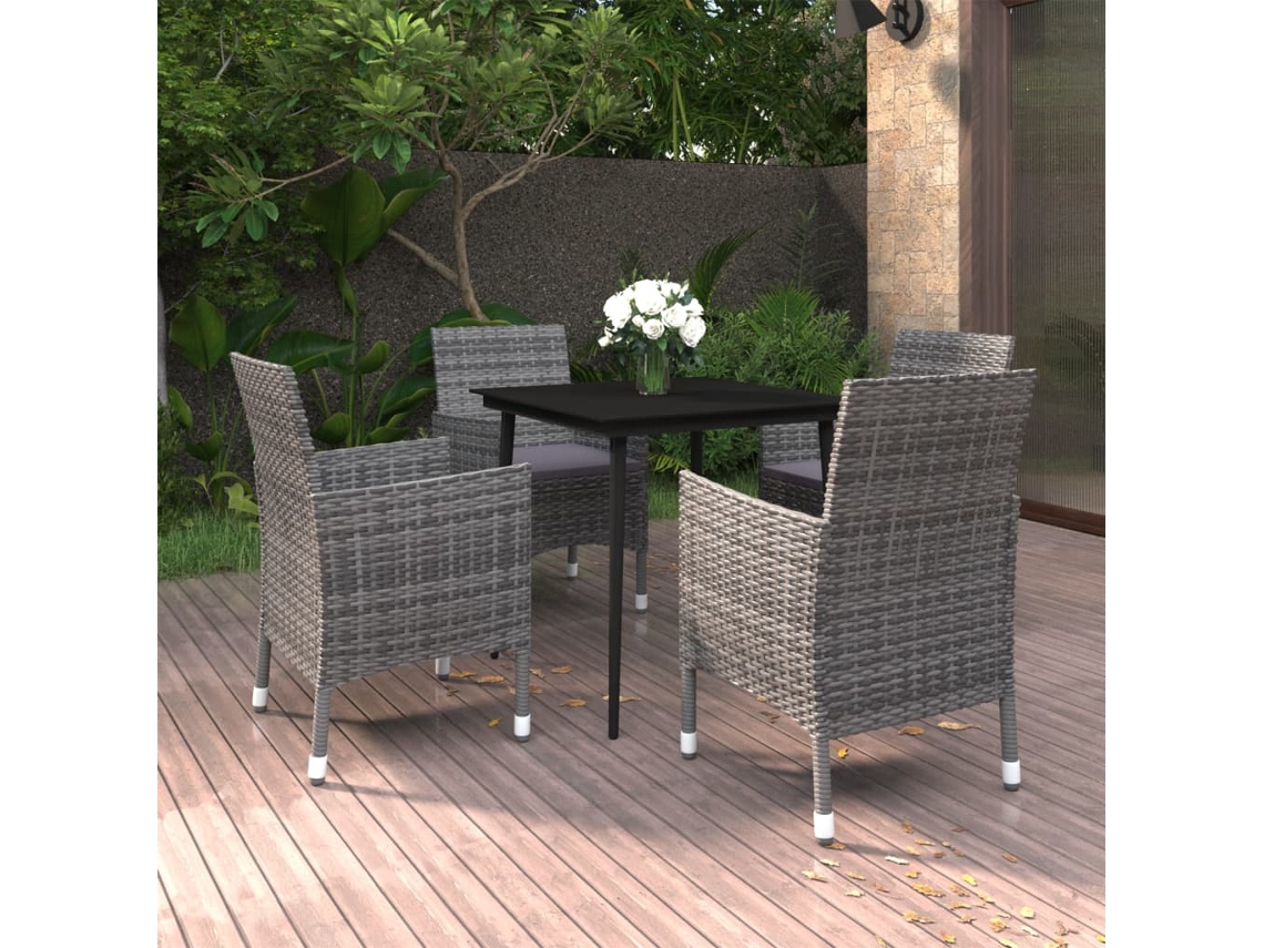 Conjunto 5 Peças Jantar P/ Jardim C/almofadões Vime Pe E Vidro Dkd Home Decor