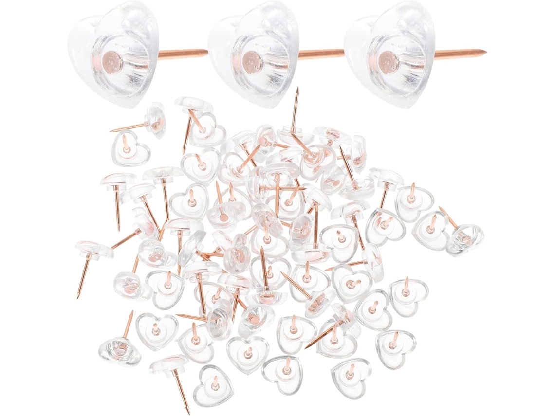 Toyandona Conjunto De 100-tachinhas Decorativas Em Formato Coração Para Quadros Cortiça, Feitas De Metal E Pp, Delicadas