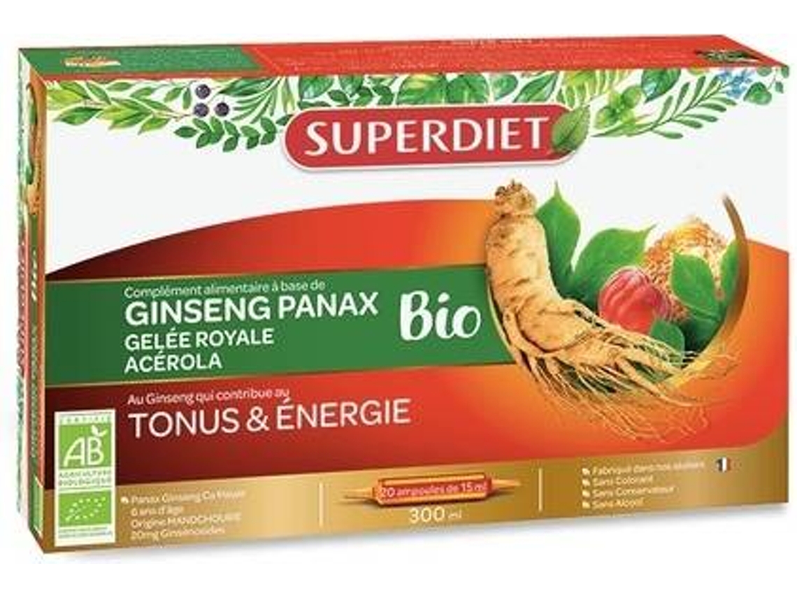 Suplemento Alimentar SUPERDIET Ginseng - Geleia Real - Acerola (20 ampolas)