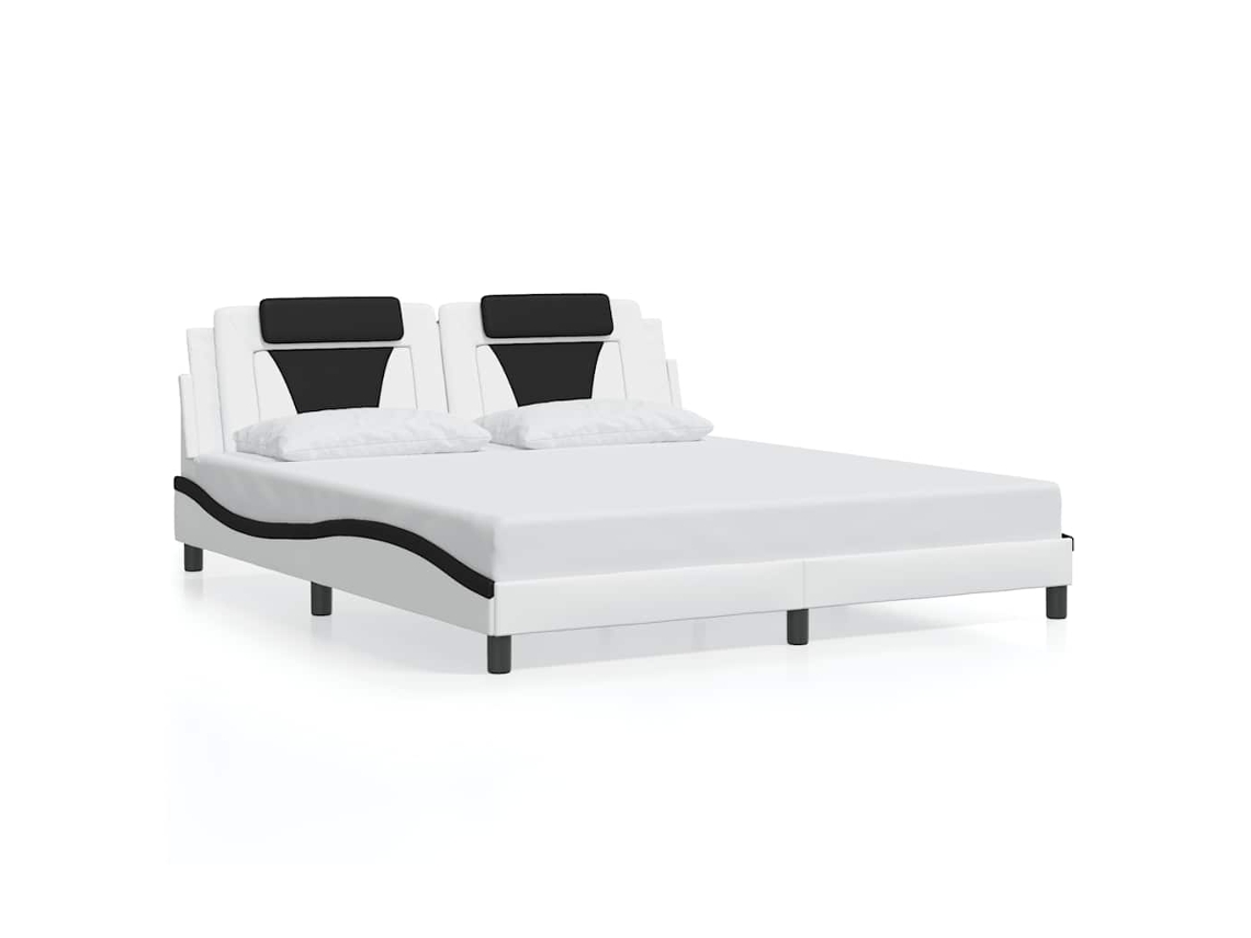 Estrutura de Cama Viana Couro Artificial Branco e Preto Sem Colchão