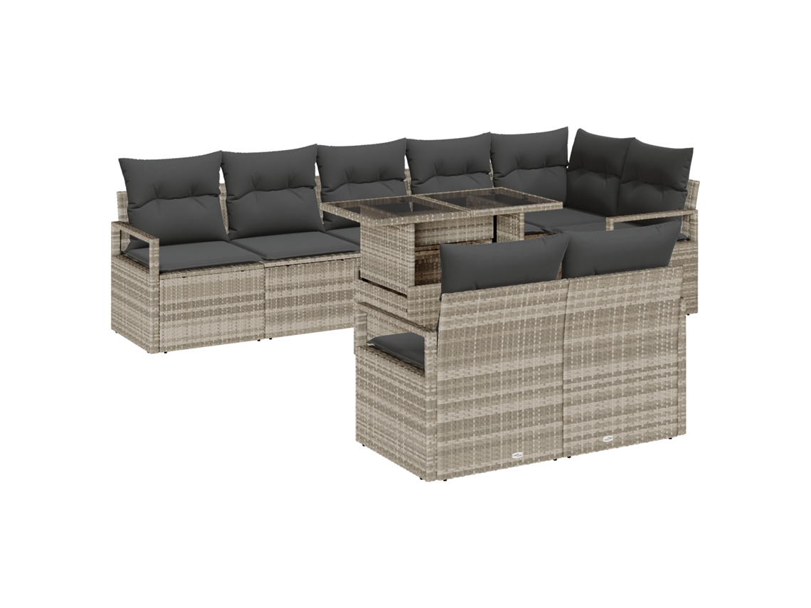 Conjunto 9 Conjunto De Sofá De Jardim Vidaxl Cinzento-claro Vime Pe (100 X 55 X 73 Cm)