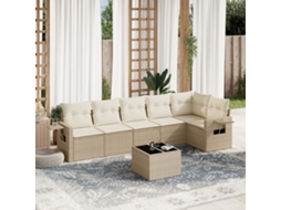 Vidaxl 7 Pcs Conjunto De Sofás P/ Jardim Com Almofadões Vime Pe Bege