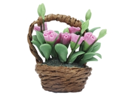 Primerox modelo Cesto Flores Cravos Miniatura Escala 1:12 Decoração Casa Boneca