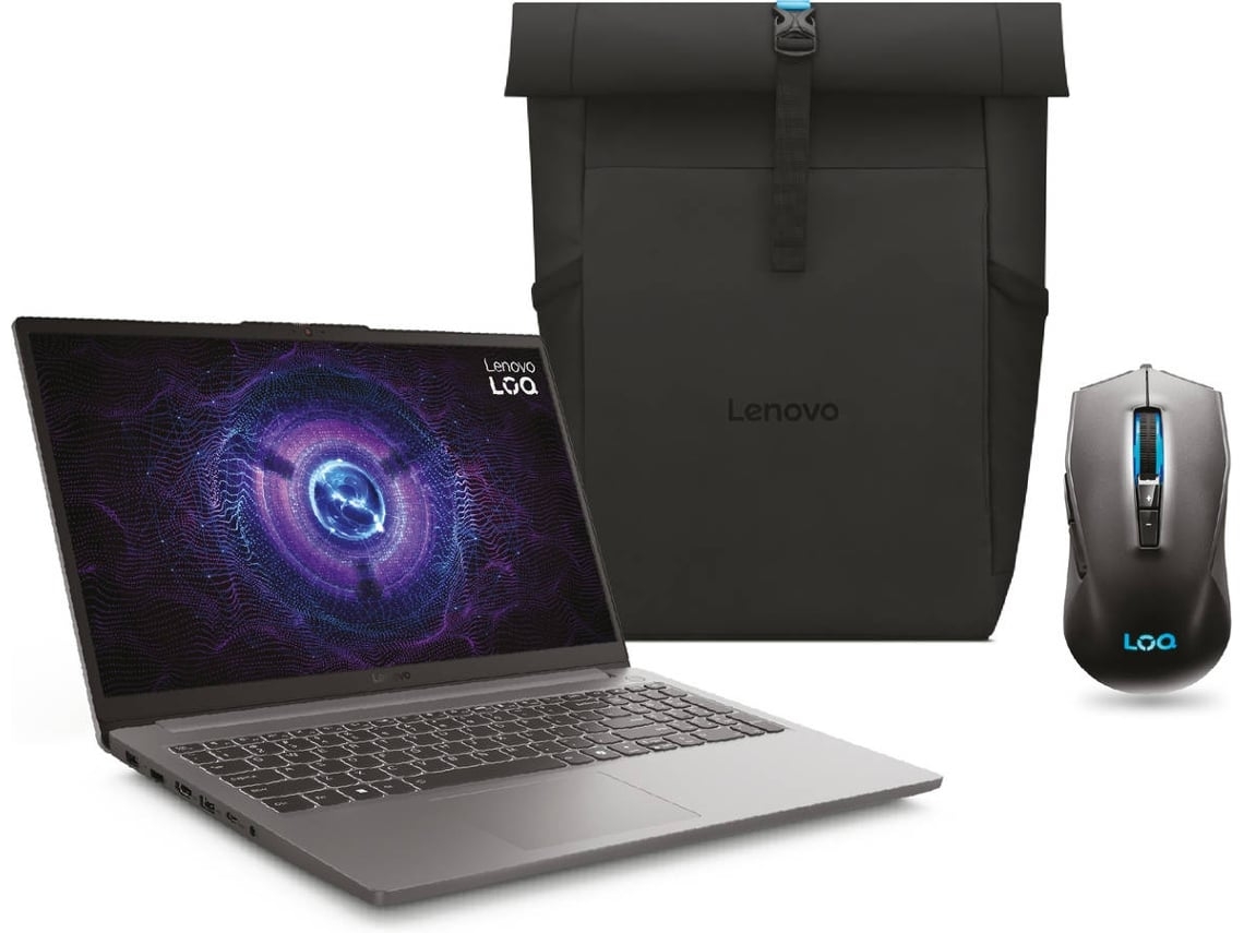 Pack Portátil Gaming LENOVO LOQ 15IAX9E-030 (Outlet Caixa Aberta - 15.6'' - Intel Core i5-12450HX - RAM: 16 GB - 512 GB SSD PCIe - NVIDIA GeForce RTX 3050) 