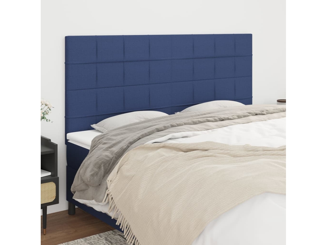 Vidaxl Cabeceira Azul 160x5x118/128 Cm Tecido