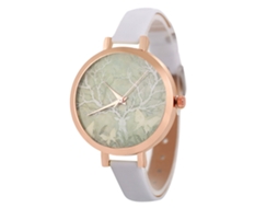 Relógio de Pulso Feminino Zhoulianfa Estilo Coreano Pulseira de Couro Branco Quartzo Analógico