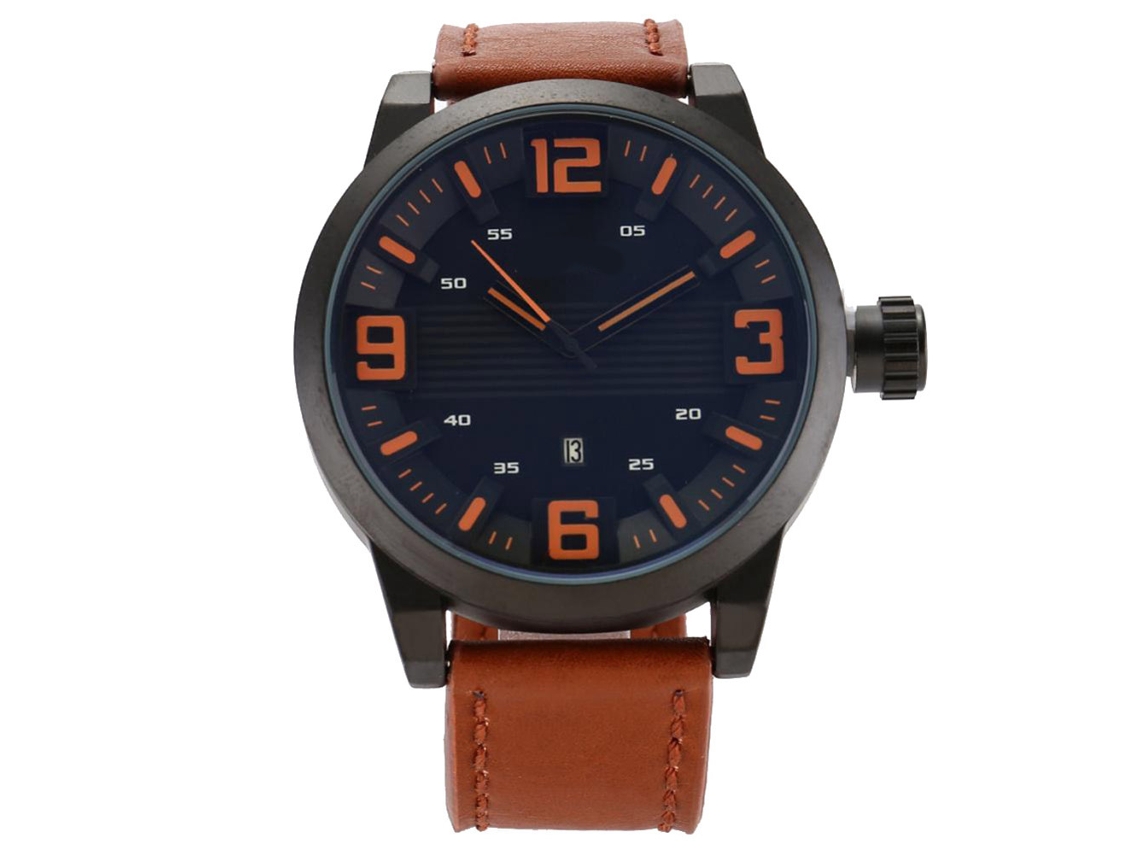 Reloj De Pulsera Para Hombre De Cuero Con Cristal De Quartzo Y Números Grandes