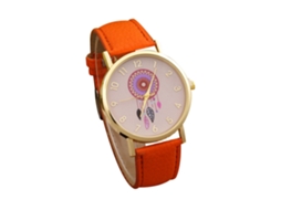 Relógio de Pulso Feminino Casual Fashionable de Couro Pu com Quartzo Laranja