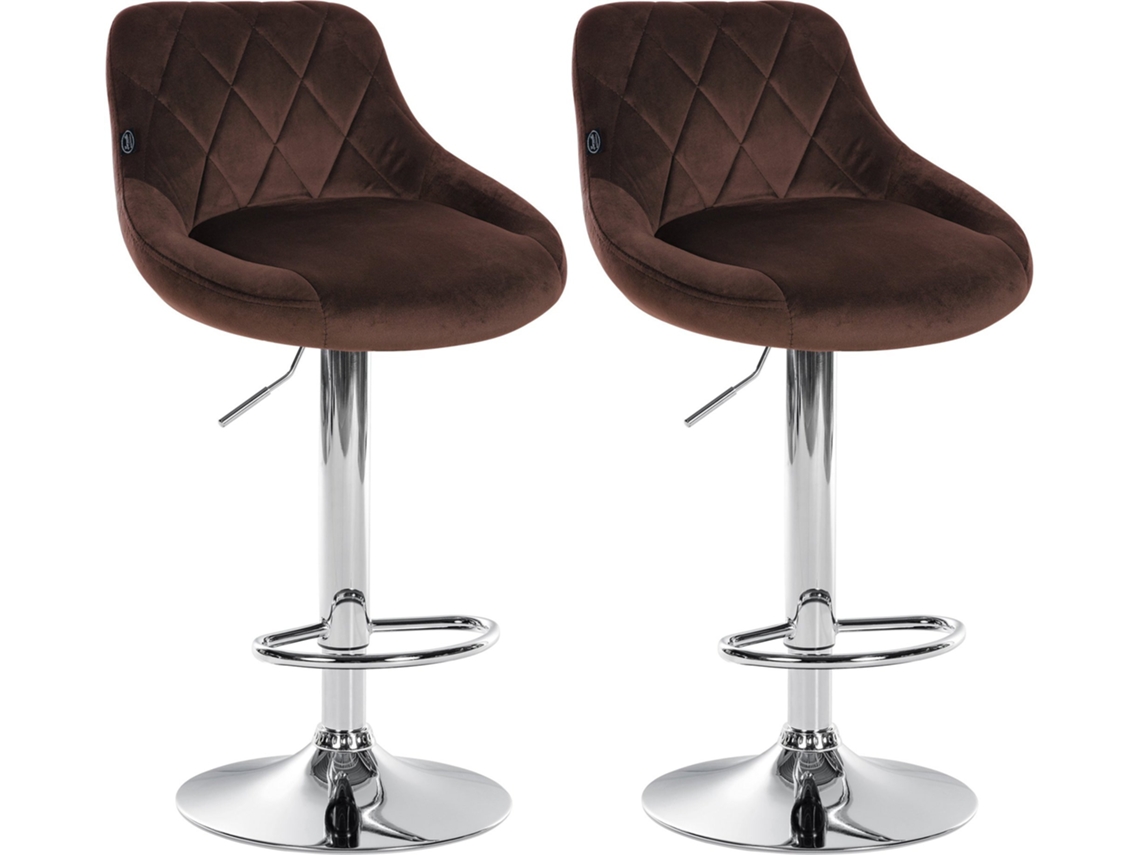 Conjunto de 2 banquetas de bar com costura decorativa em losango, assento em veludo marrom e estrutura em metal cromado Tdb10768 Dcoshop26