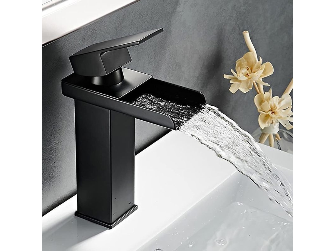 Grifo De Baño Negro Cascada Rectangular De Acero Inoxidable Sus304 Cartucho Cerámico Mixador De Agua Fría Y Caliente Para Lavabo