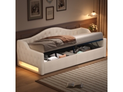 Sofá cama 90x190 cm retrátil com compartimento e led KOMHTOM
