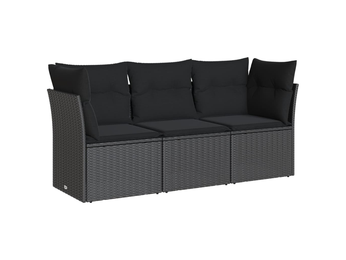 Conjunto de 3 Sofás de Jardim com Almofadões Vime Pe Preto MAISON EXCLUSIVE (3 pcs)