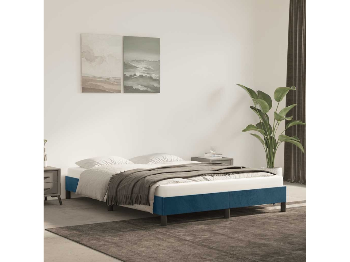 Vidaxl Estrutura De Cama Sem Colchão 140x200 Cm Veludo Azul-escuro