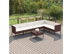 Vidaxl 8 Pcs Conjunto Lounge Jardim C/ Almofadões Vime Pe Castanho