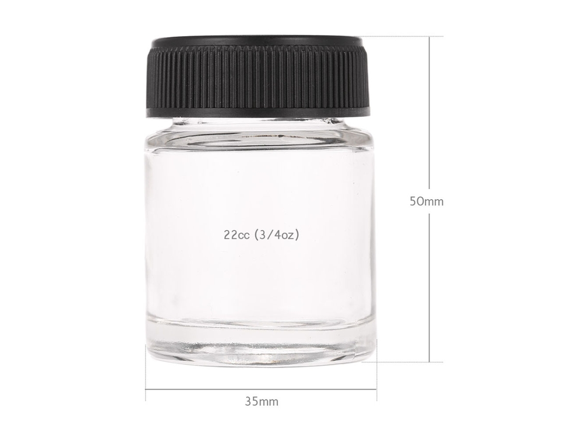 Conjunto de 10 frascos de vidro e PP para aerógrafo, 22 ml (3/4 oz), com tampa de plástico.