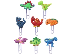 Conjunto de 8 clipes de papel em PVC com formato de dinossauro pequeno, organizadores criativos e delicados para livros e anotações.