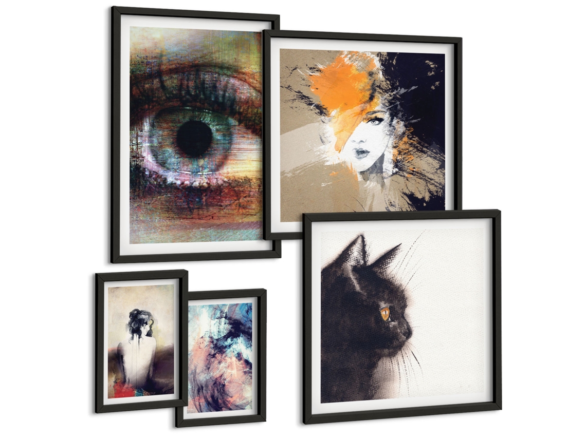 Conjunto De Pinturas Arte Moderna Retratos Abstração Espelharte (5 Peças)
