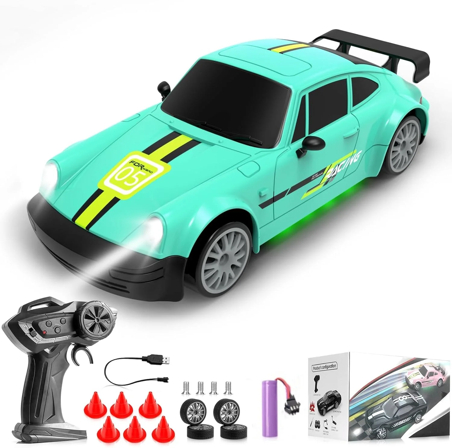Carro de Drift Rc 4wd, Escala 1:24, Drift em U de Alta Velocidade, Led Recarregável. MDUG