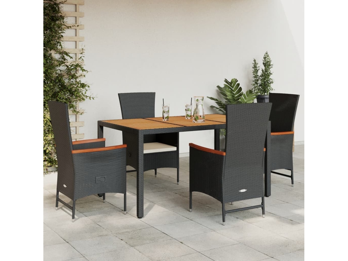 Vidaxl 5 Pcs Conjunto De Jantar P/ Jardim C/ Almofadões Vime Pe Preto
