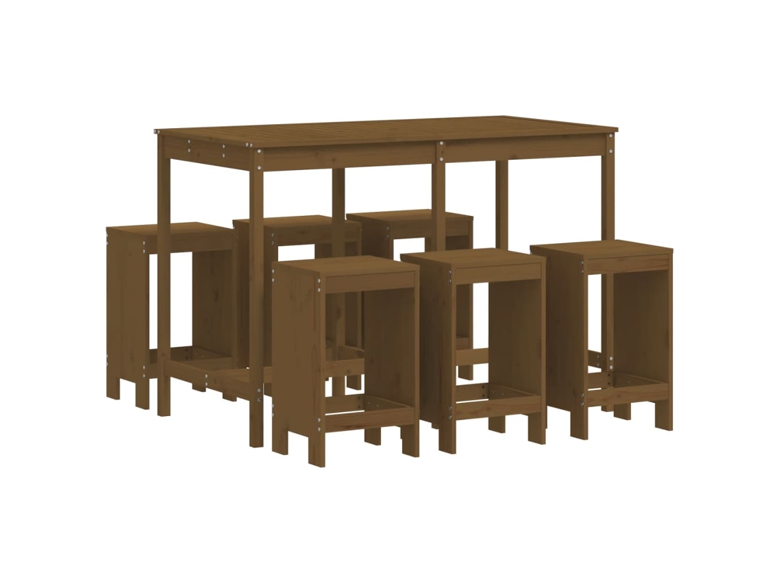 Conjunto de 7 Barras para Jardim Madeira Pinho Maciça Castanho Mel MAISON EXCLUSIVE